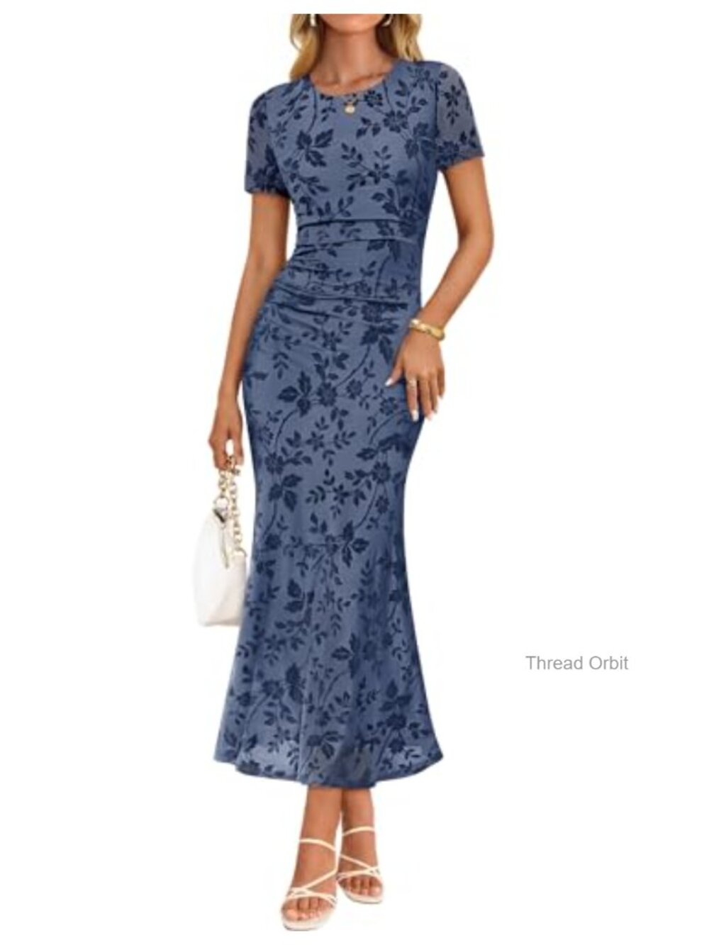 Floral Short Sleeve Bodycon Mesh Maxi Formal Dress